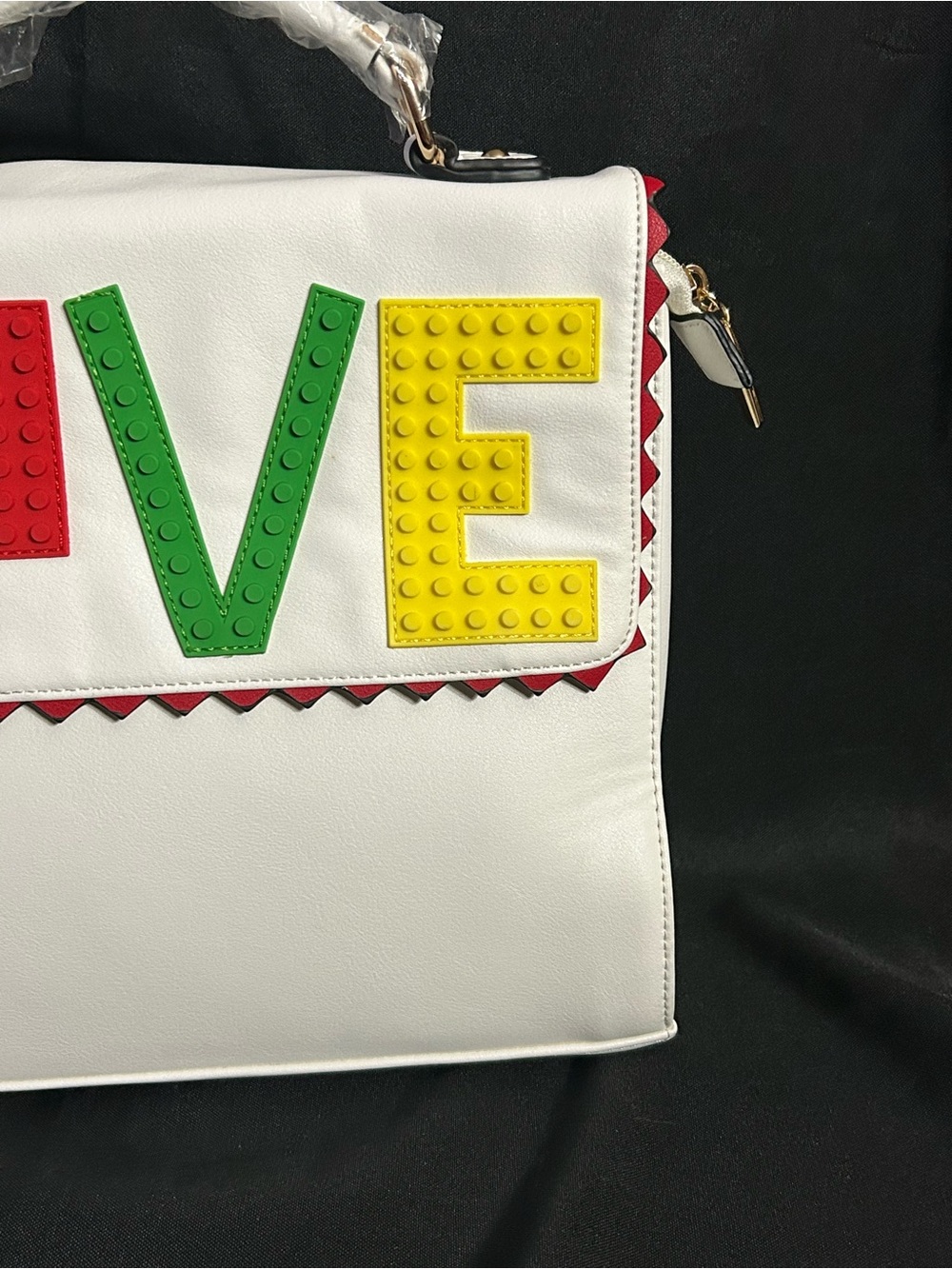 Unbranded White Top-Handle Lego Design Love Accent Satchel Shoulder Bag NWT - Picture 3 of 11